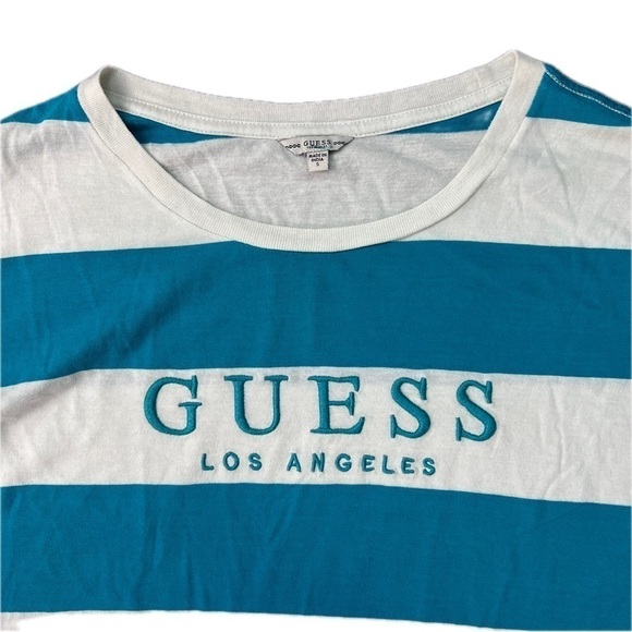 GUESS Striped Embroidered Logo Tee Shirt - Picture 3 of 5